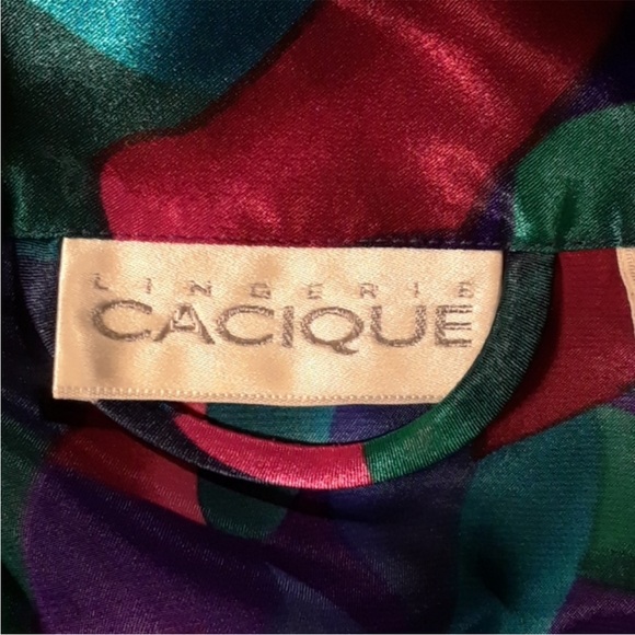 Vintage Silk like Cacique Lingerie Jewel toned Abstract Robe with tie Size Small - Picture 7 of 7